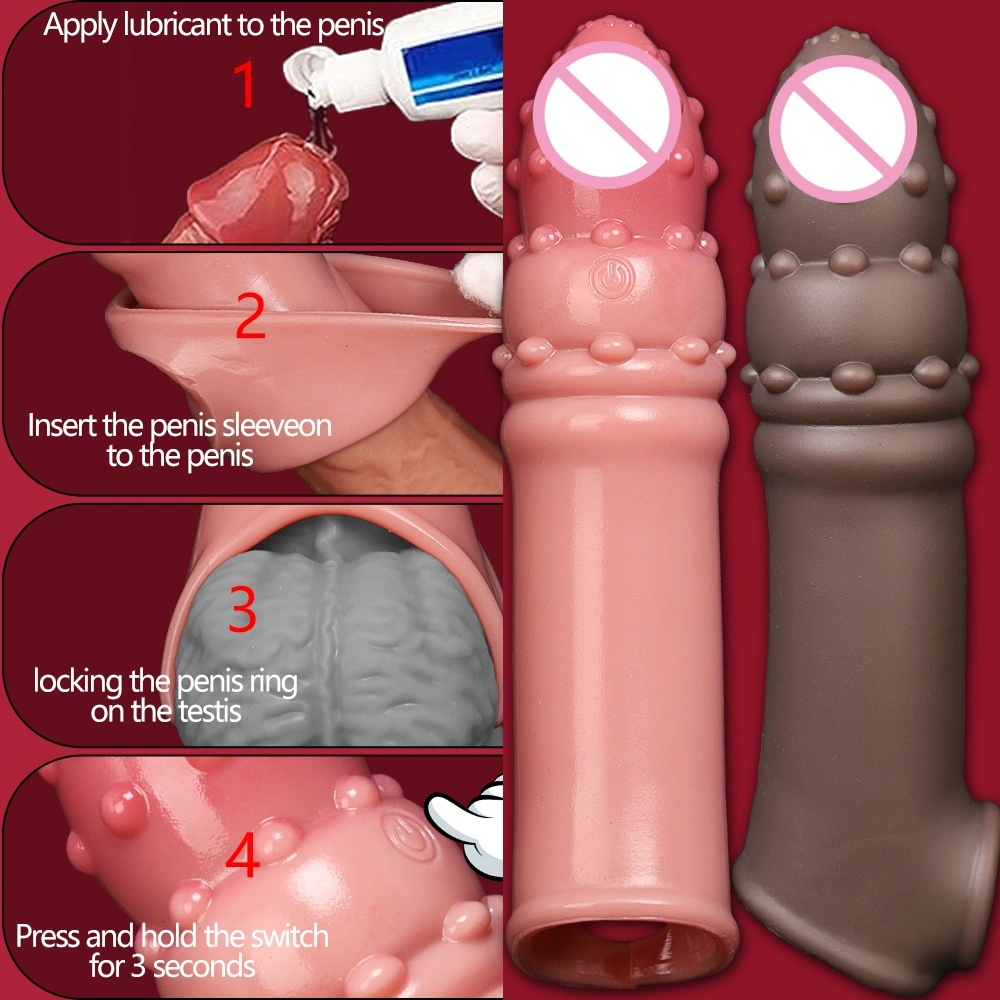 Penis sleeve verlenger condoom sexspeelgoed vloeibare siliconen holle ringvormige dildo vibrerende penis sleeve verlenger voor mannen LM-CT606-7