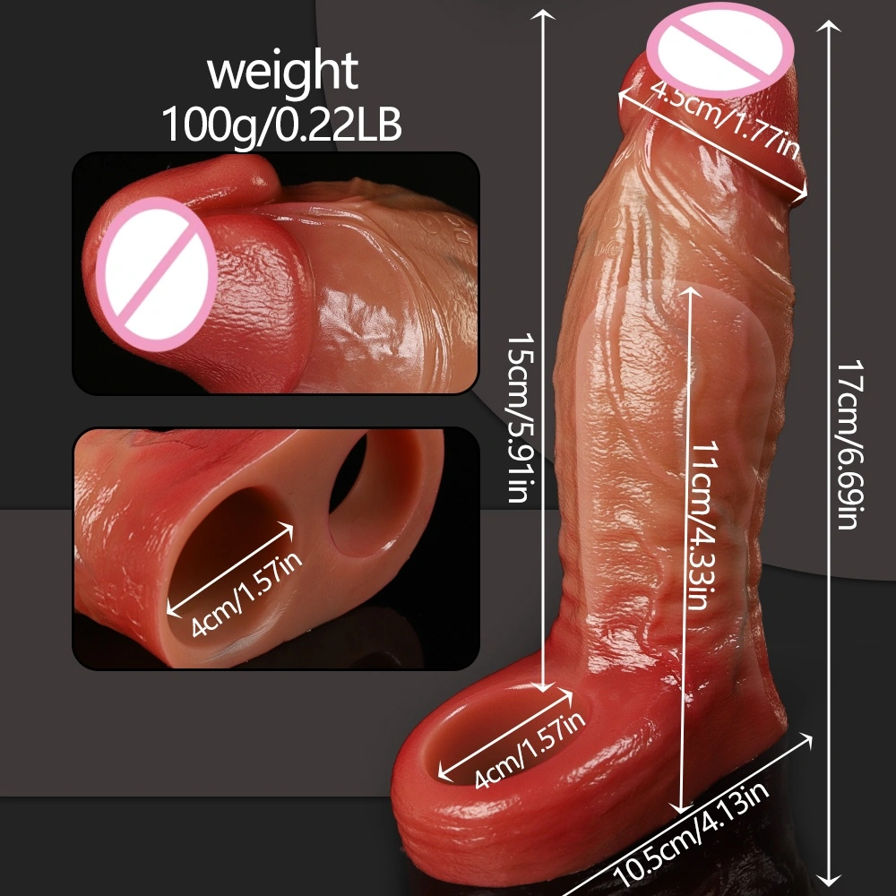 Liefdeskoppelingsseksuele producten penisverlengingshoes imitatieleer silica-gum rubber draagbare bandstijl realistische silica-gumnep-penis - LM-CT615