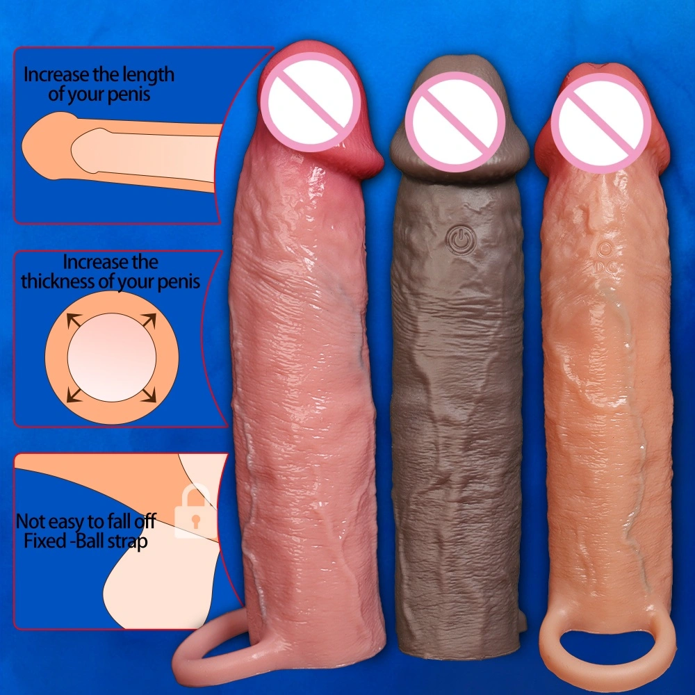 Herbruikbare grote realistische siliconen peniscover erectieversterker beste mannelijke penisverlengingcover volwassen mannelijke speelgoed LM-CT610-7