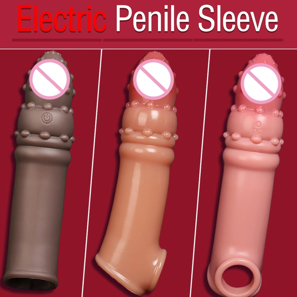 Penis sleeve verlenger condoom sexspeelgoed vloeibare siliconen holle ringvormige dildo vibrerende penis sleeve verlenger voor mannen LM-CT606-7
