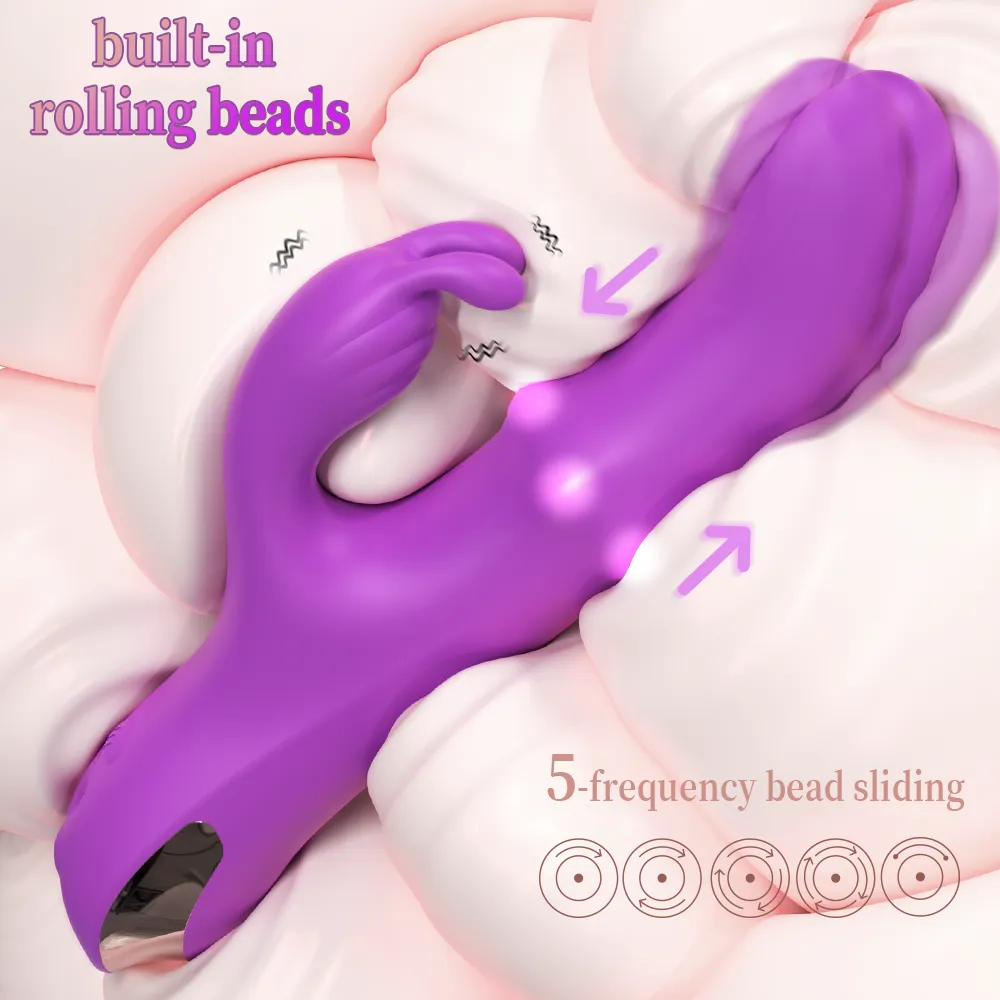 Rabbit Vibrator Penggelek Boleh Dicas Semula Silikon USB S-S625