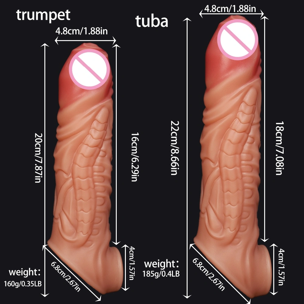 Uitbreidingshulsmerk herbruikbare mannelijke zachte siliconen dildo condoom maat L waterdicht LM-D823