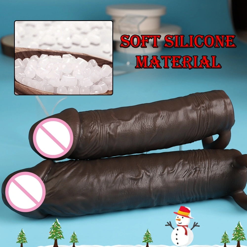 Liefdeskoppelingsseksuele producten penis verlengingshoes imitatieleer siliciumrubber draagbare bandvormige realistische siliciumnepenis - LM-D807