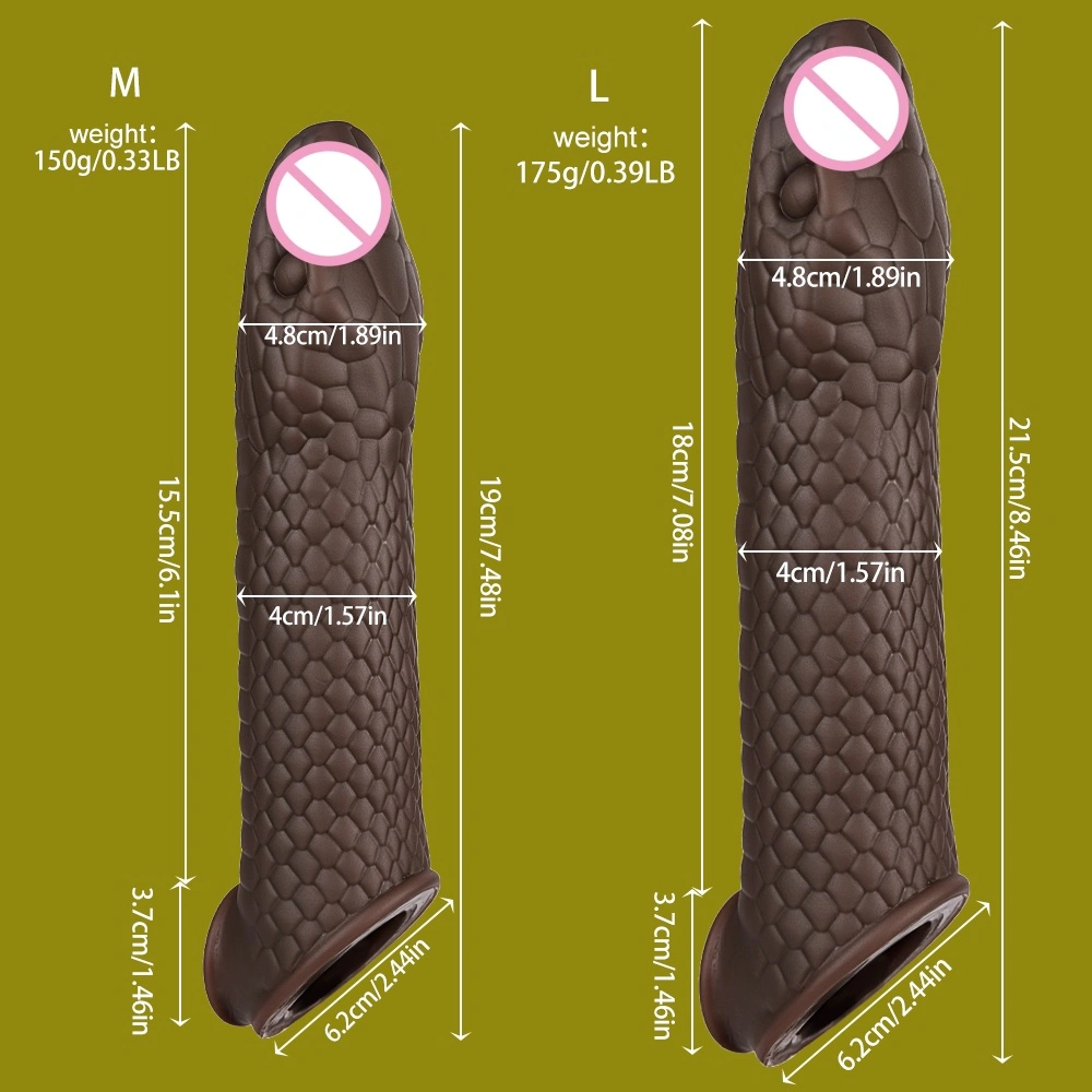 Peniscondoom realistische silica gel dildo penisextender sekstoys, met realistische veneertextuur en anatomische details. LM-D815
