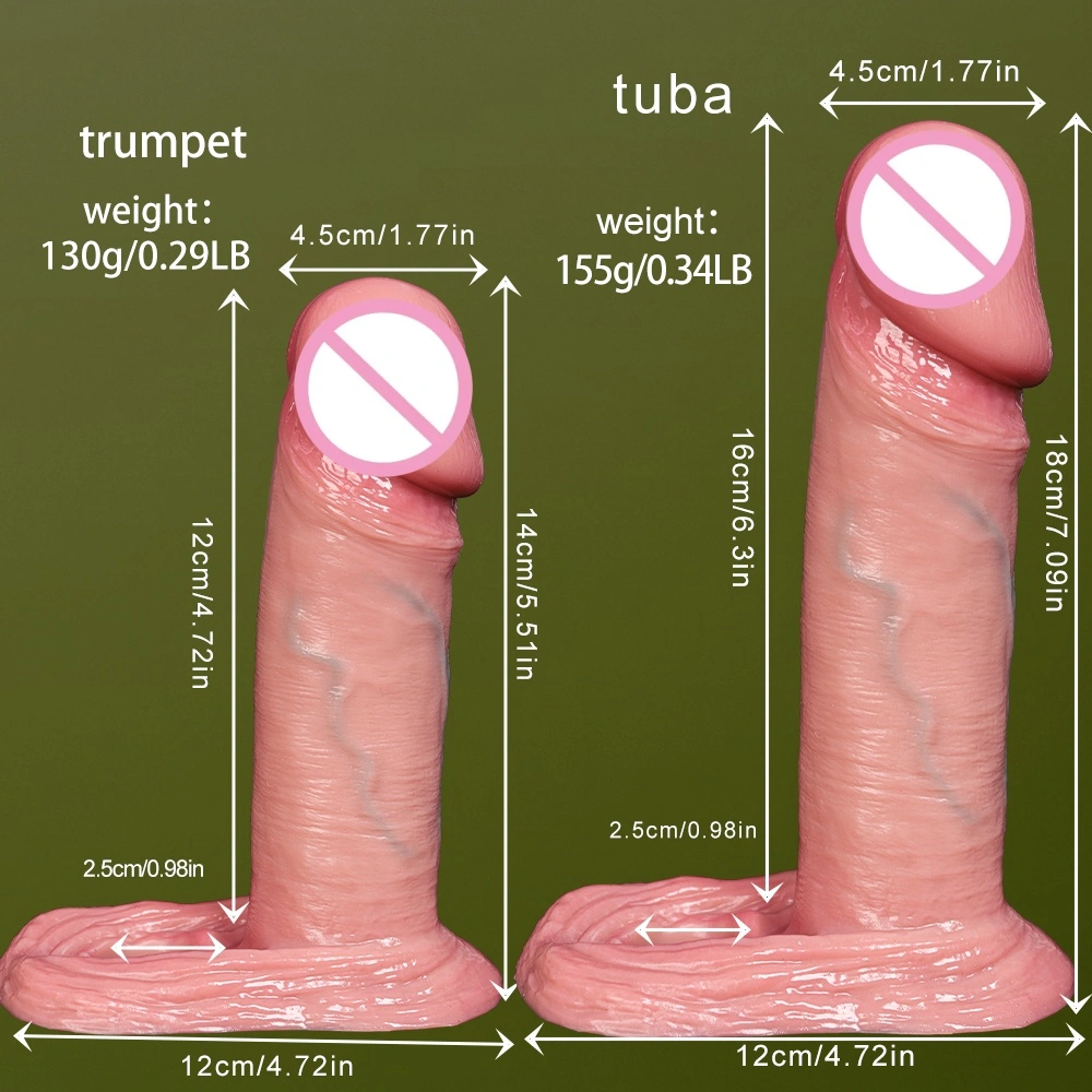 Zachte silica gel仿真假阳具 realistische vrouwelijke zelfplezier sex toy met liquid materiaal 100% waterdicht bruin/geel LM-D814