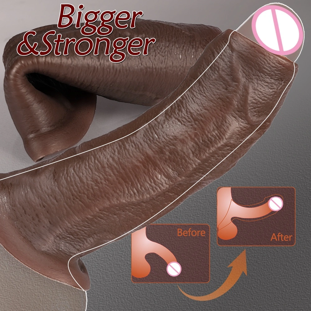 Herbruikbare zachte siliconen dildo-hoes met vleeskleurige vloeibare penisverlenger en condoomvergroter, volwassen speelgoed LM-D849