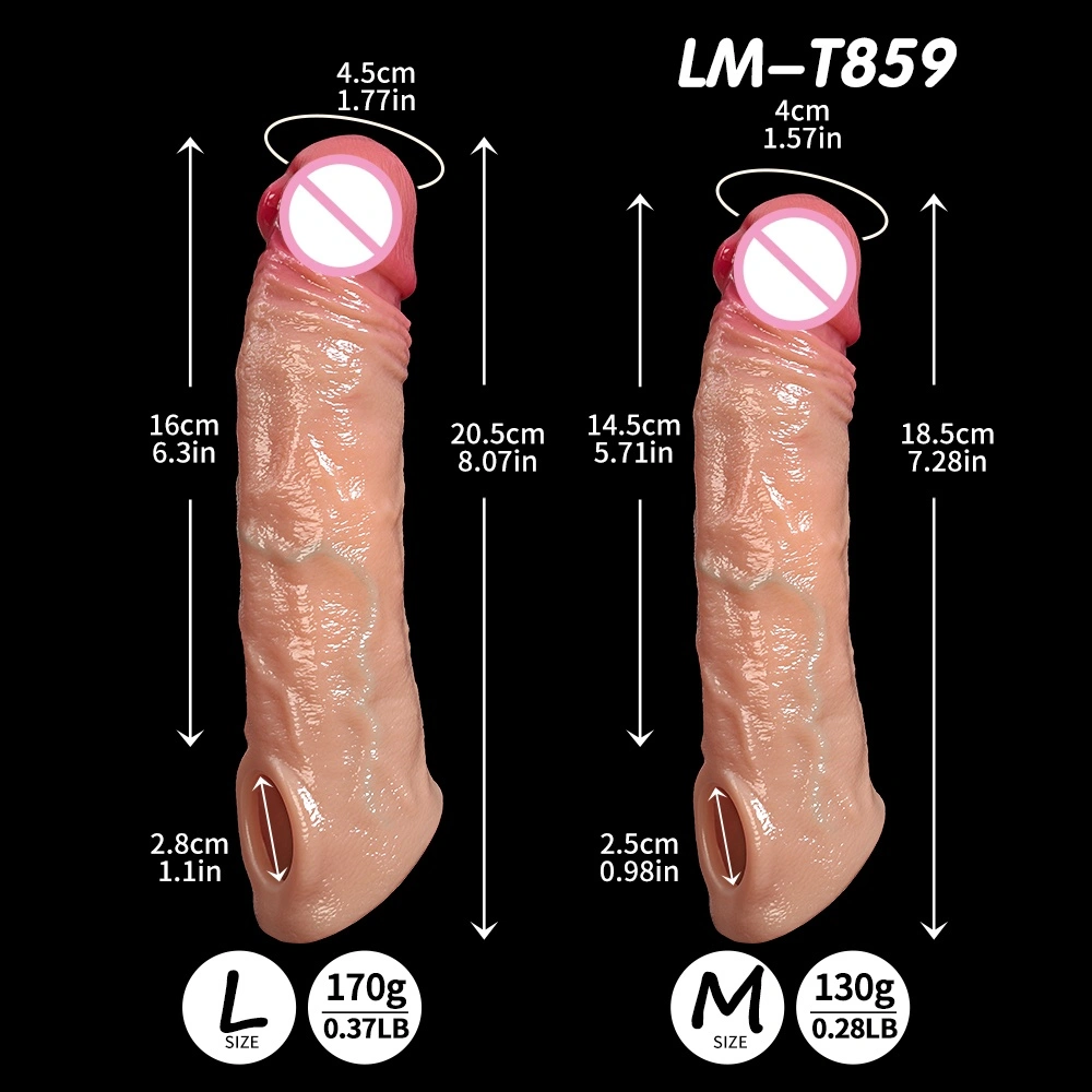 Realistische aanrakingsgevoel realistische silicaan manlijke penis cover verlenger penis vergrotingsapparaat extra dildo cover mannelijke condoom - LM-CT859