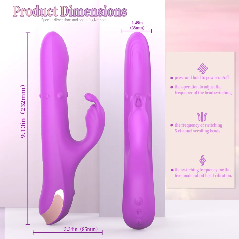 Rabbit Vibrator Penggelek Boleh Dicas Semula Silikon USB S-S625