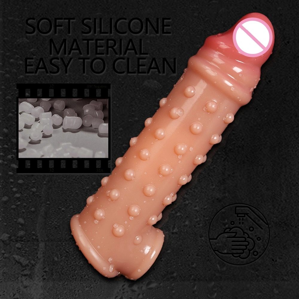 Open ontwerp realistische penis sleeve met anti-slippring silica gel condoom penisvergroter Sex-LM-CT605-2-L