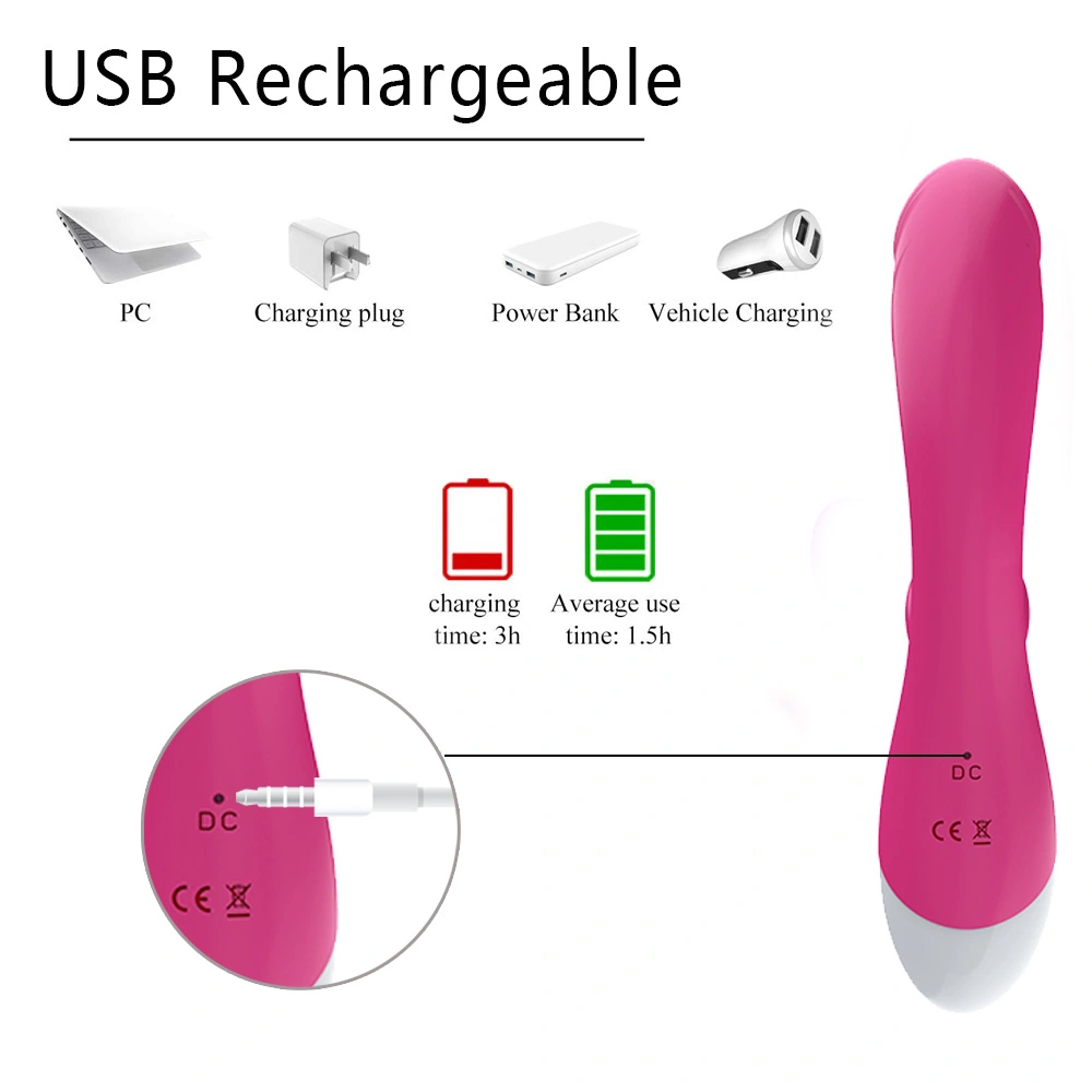 Kaksinkertainen vibratorimassaa- laite G-pisteen stimuloimiseen vesitiivis USB-latausnainen aikuisten lelupeli 10 nopeusvaihtoehtoa GM-208-2