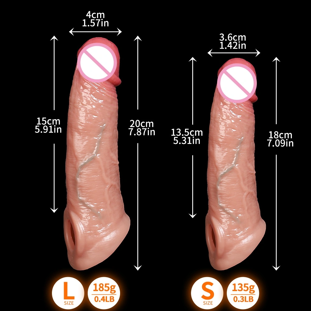 Realistische penisverlengingshoes Herbruikbare siliconen penisvergroter Manuele vertragingscondoom Dildo versterker Seksspel - LM-CT856