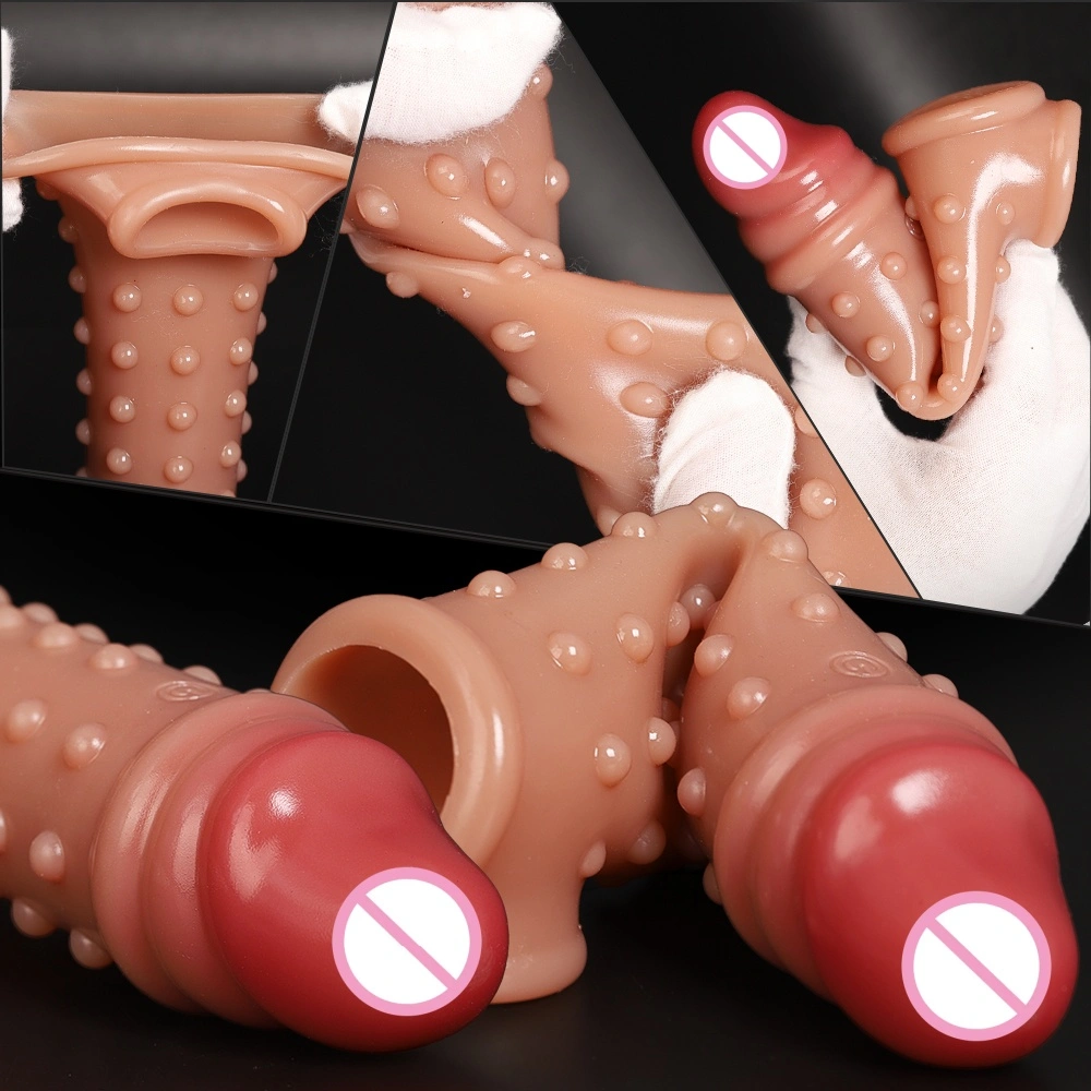 Open ontwerp realistische penis sleeve met anti-slippring silica gel condoom penisvergroter Sex-LM-CT605-2-L