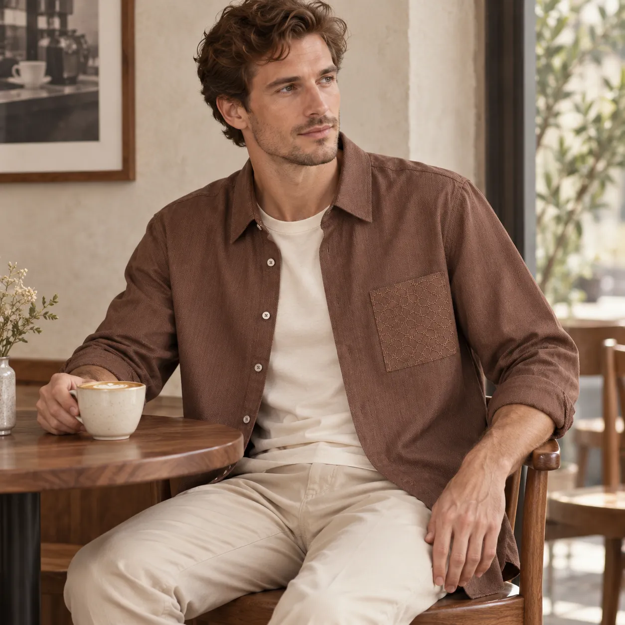 Kired Men's Lyocell Linen Herringbone Shirt