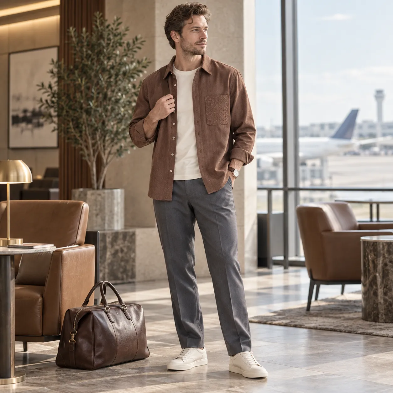 Kired Men's Lyocell Linen Herringbone Shirt