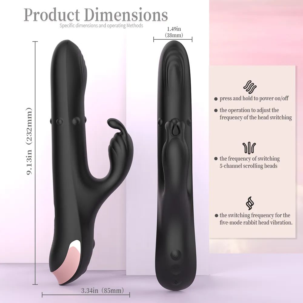 HXR S-S625 10-mallinen imutyyppinen G-pisteen ja klitorisärsykkeen vibratoitu silikoni-dildo vibrattori IPX7-vettä vastustuskykyinen