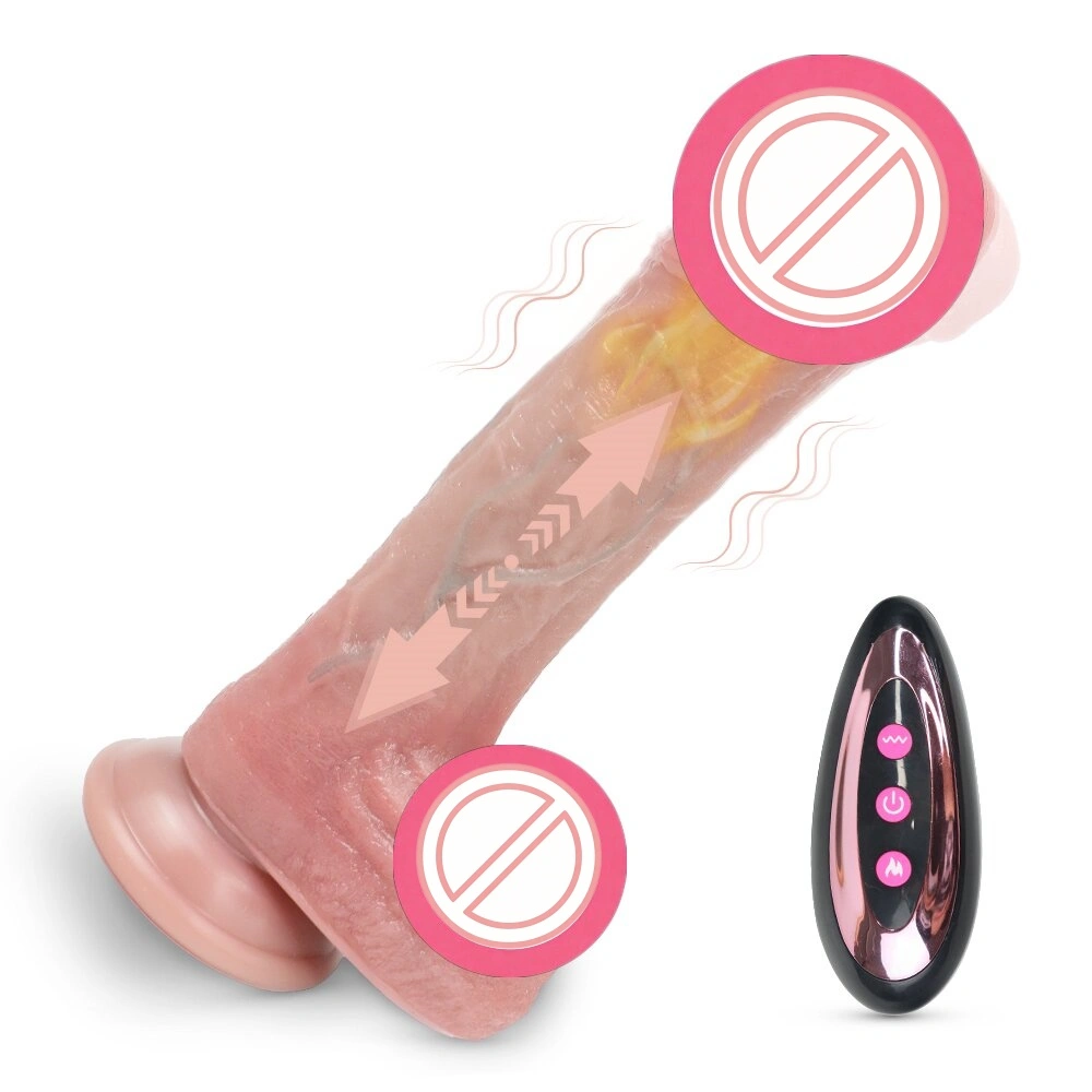 Siliciumautomatische realistische dildo met afstandsbediening, telescopische, roterende en verwarmingsfunctie realistische dildo-stimulator-S-S2507