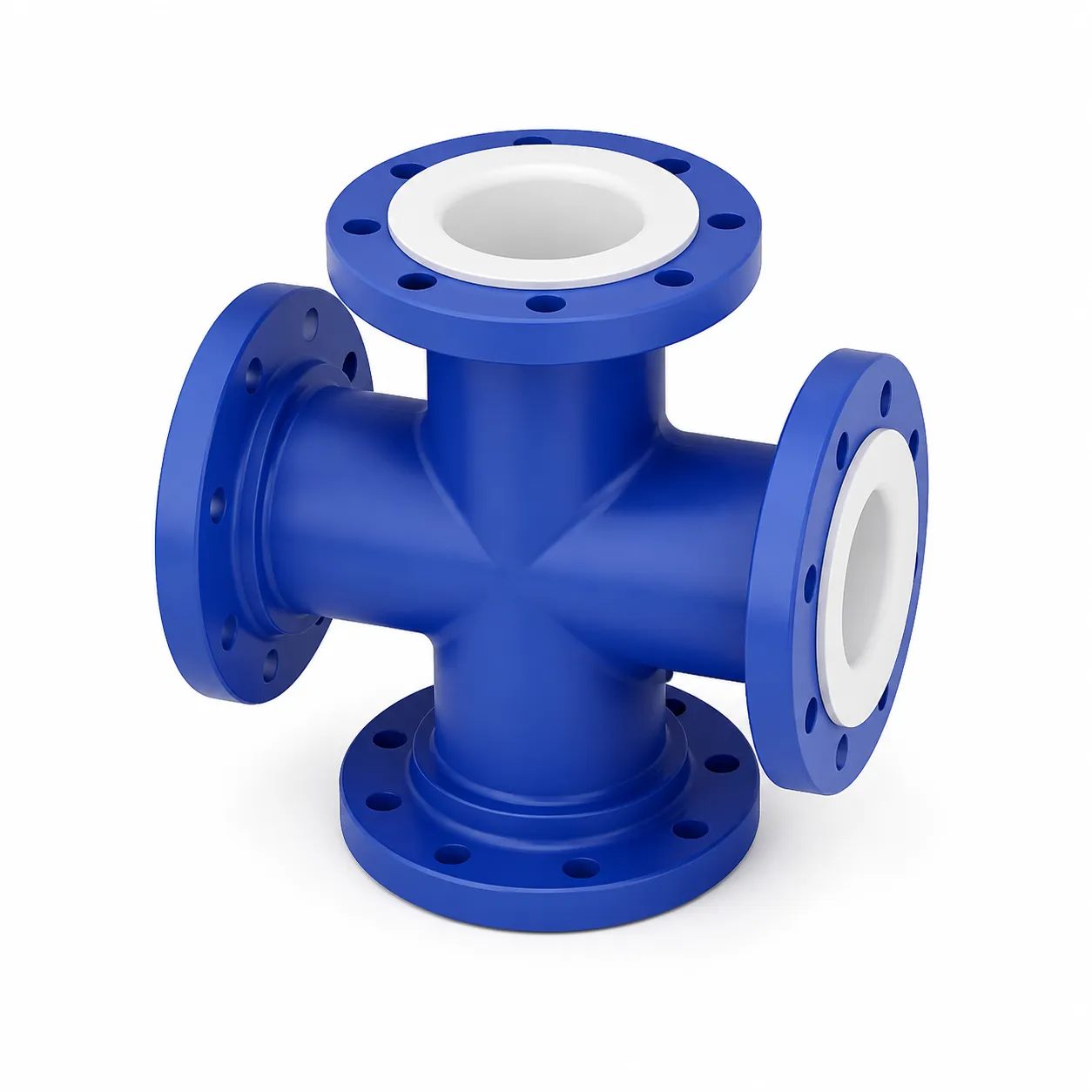 PTFE Lined Pipe Crosses | Corrosion-Resistant 4-Way Flanged Fittings