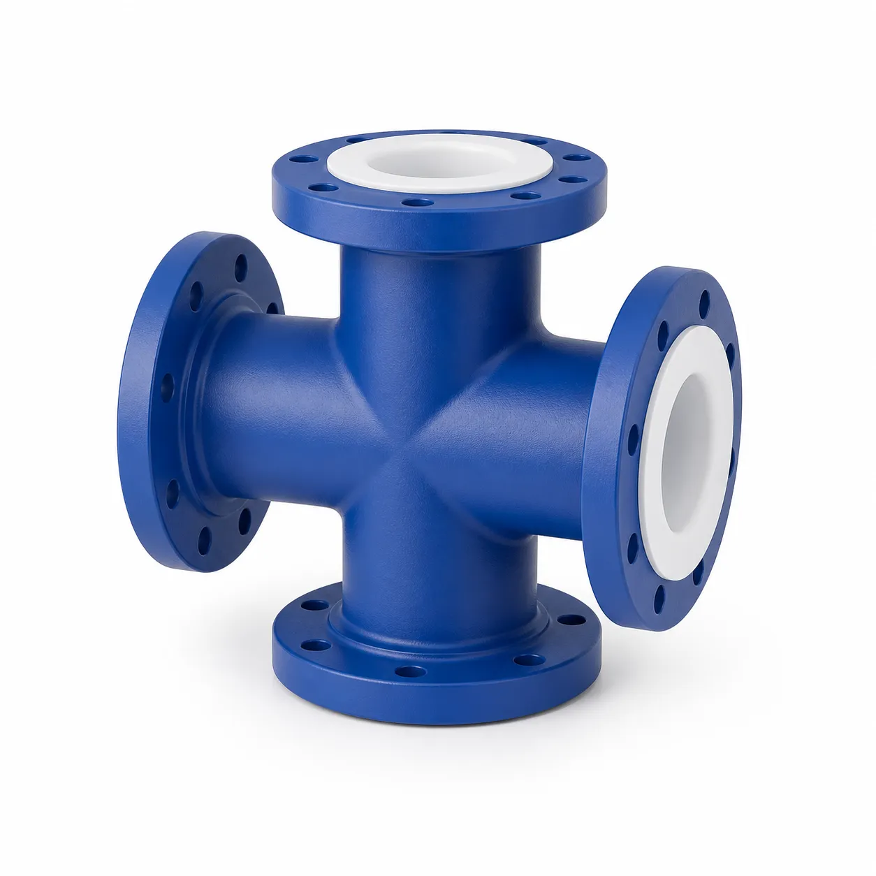 PTFE Lined Pipe Crosses | Corrosion-Resistant 4-Way Flanged Fittings