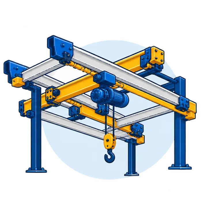 Premium-tier cranes built to advanced European FEM standards — lightweight design, low headroom, low energy consumption and quiet, maintenance-free performance.