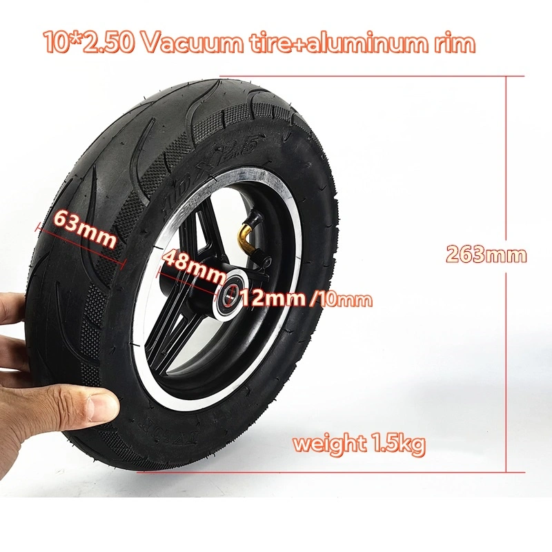 10x2.50 Tubeless Tire Assembly 10 Inch Electric Scooter Front Pneumatic Tire with Rim