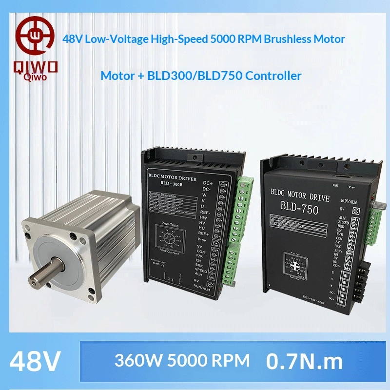 48V DC Brushless Motor High Speed 5000RPM High Power 360W Adjustable Speed Reversible CW/CCW Flange Install Frame 80
