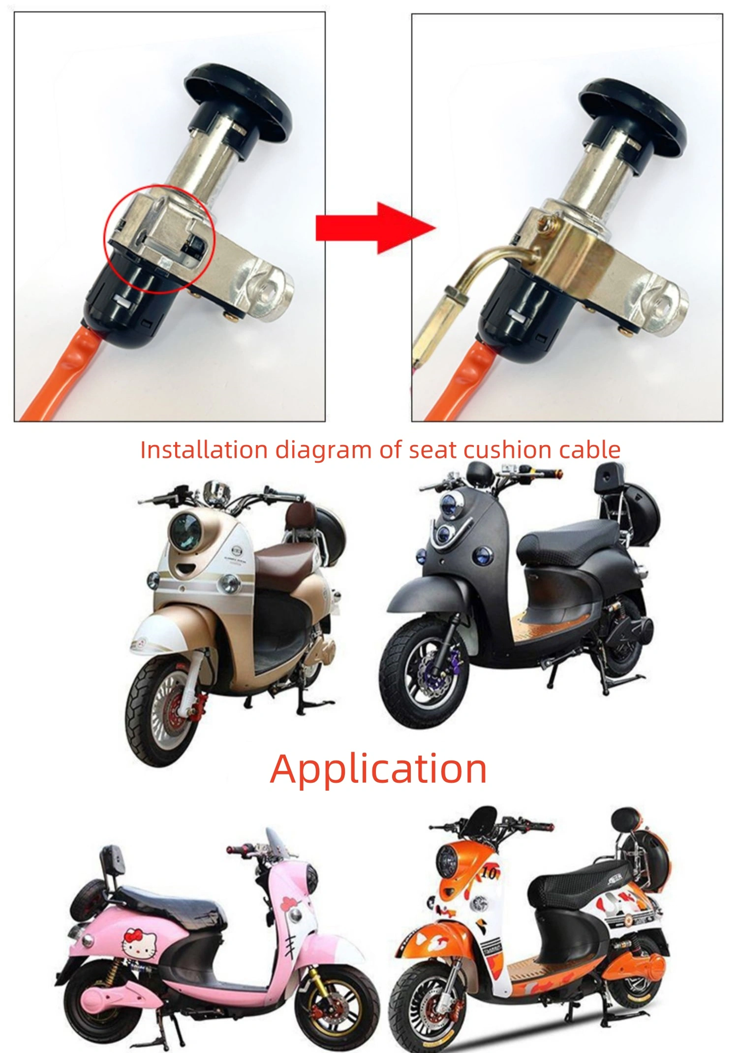 Xe điện sức mạnh khóa 2 dây công tắc khóa chống trộm xe máy điện khóa cửa