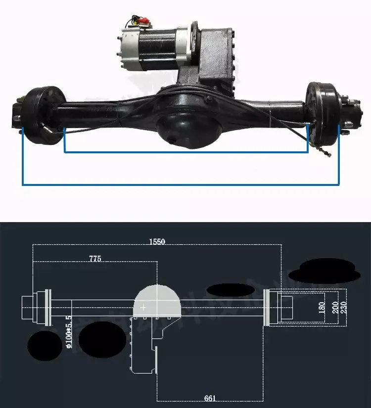 Mô tơ xe máy điện ba bánh cầu sau xe điện 60V 72V 96V 7.5kw bộ tăng tốc cầu sau hạng nặng
