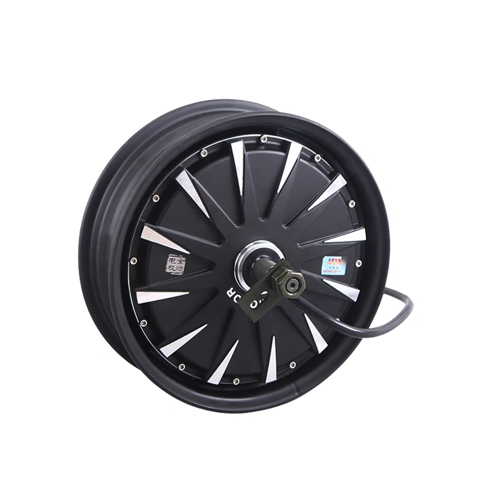 mô-tơ điện BLDC dạng trục bánh xe 12 inch, công suất 5000W, điện áp 72V, không chổi than, dùng cho xe máy điện, có phanh đĩa