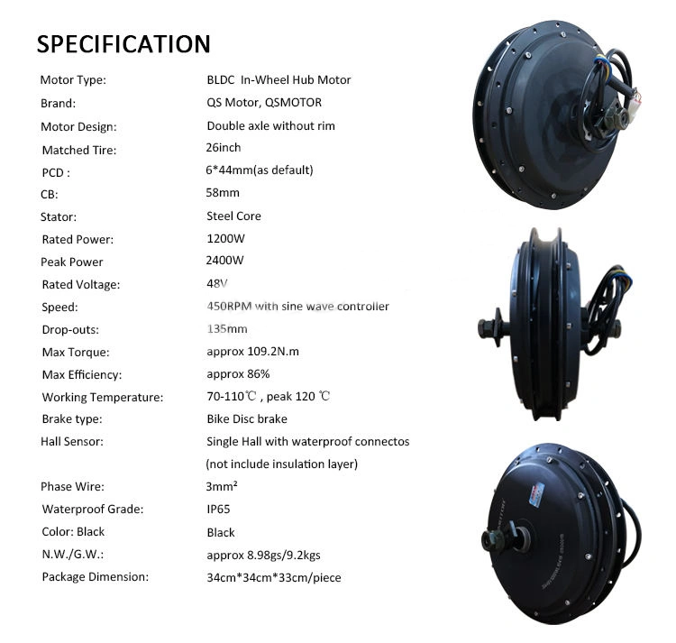 브러시리스 DC 모터 1200W 48v Spoke 허브 모터, 컨트롤러 모터 키트 포함, 전기 자전거용