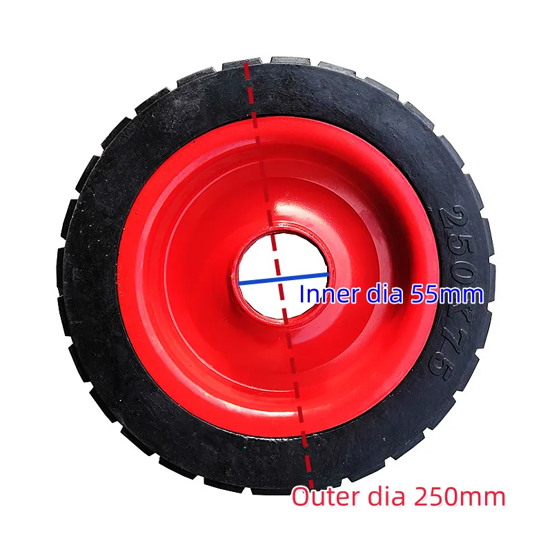 Bánh xe cao su đặc 25 cm cho xe đẩy xây dựng tay lái trên xe điện 10 inch