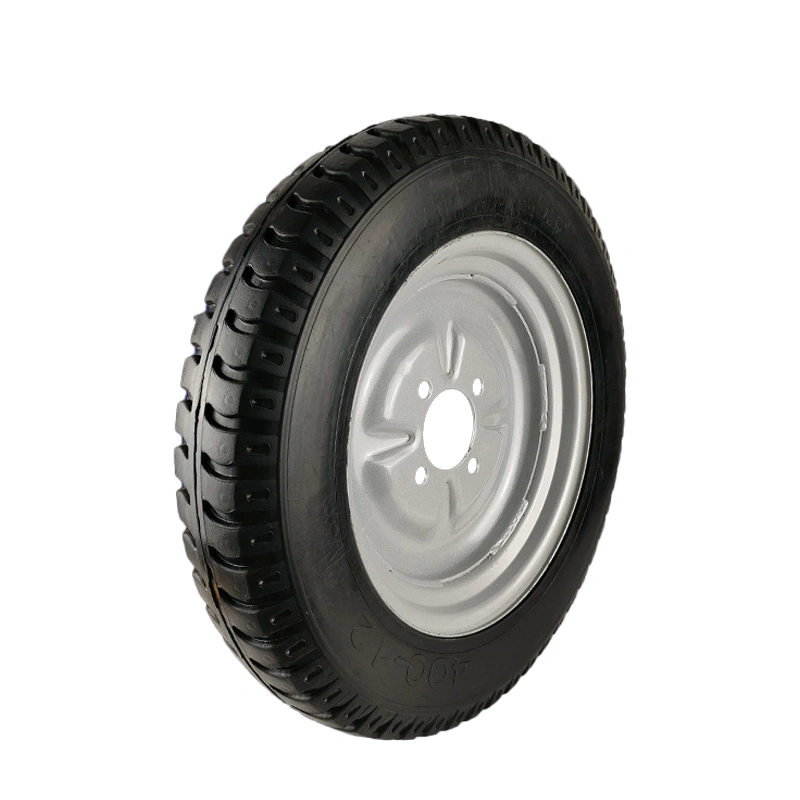 Bánh xe đặc cho xe ba bánh SM 400-8, bộ lốp 4.00-8 trong/ngoài, thiết kế gai dày, đường kính 40cm, rộng 9cm, 4.8kg