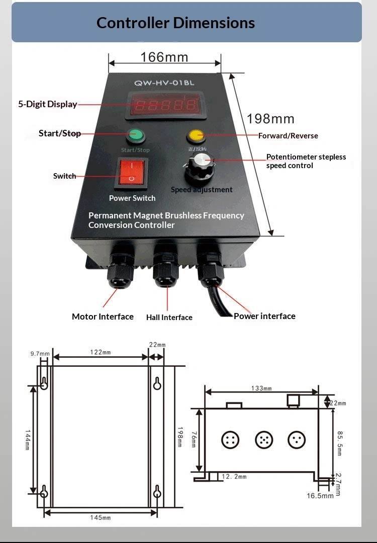 Động cơ không chổi than DC công suất cao tốc độ cao 2000W Nam châm vĩnh cửu 220V 6000 RPM điều chỉnh tốc độ im lặng Lắp mặt bích chống thấm nước