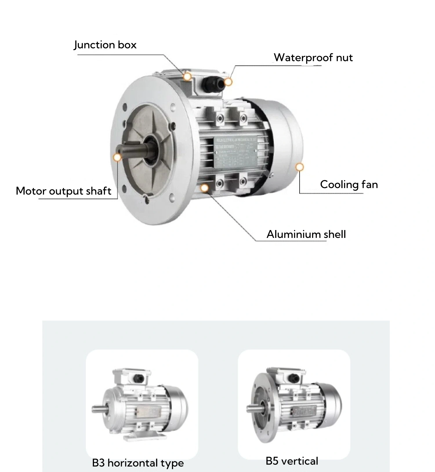 Motor 3 pha nhôm nguyên chất hoàn toàn 0,75 kW 2800 Vòng/phút Motor bất đồng bộ thẳng đứng của vỏ nhôm YE3