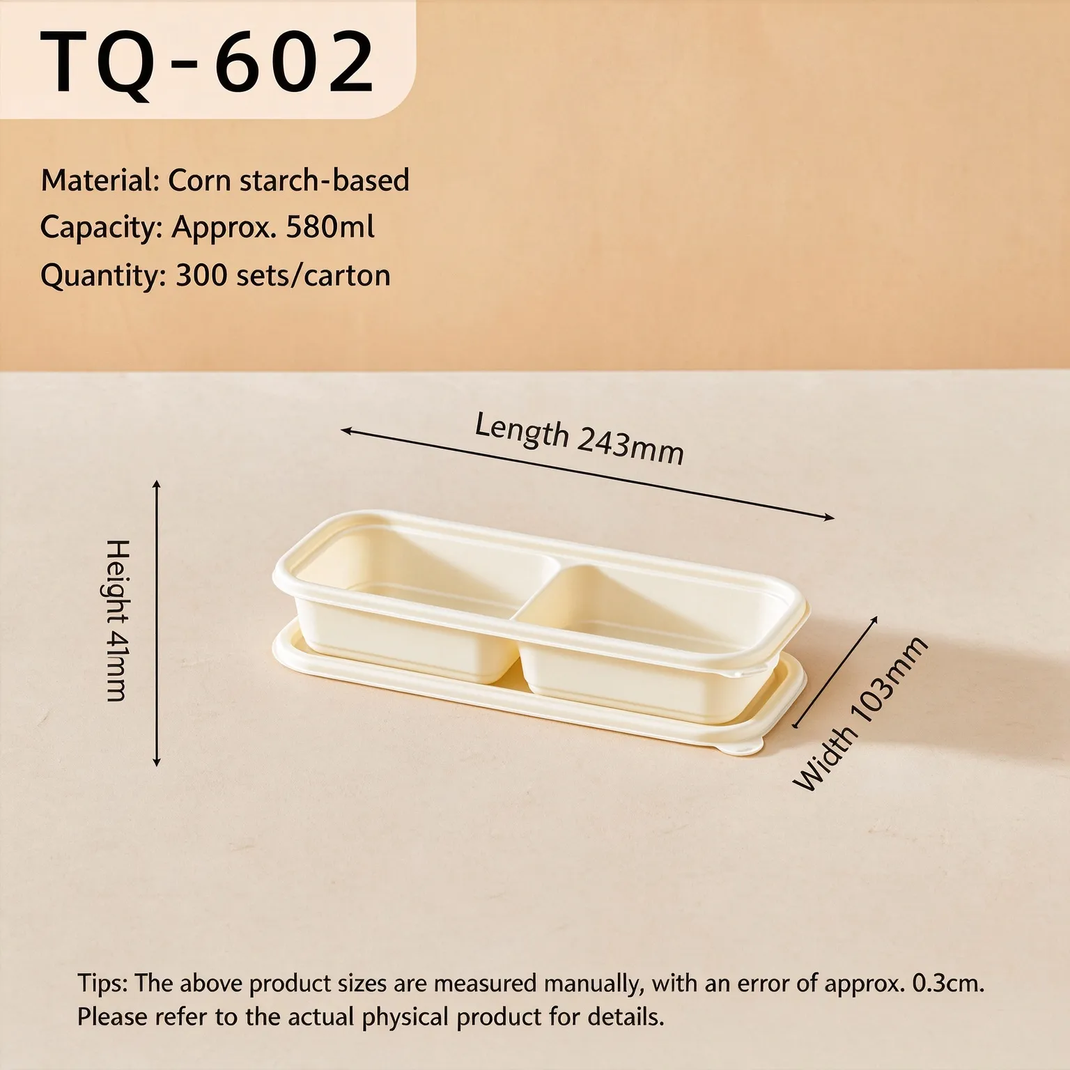 580ml Corn Starch Container 2 Compartment