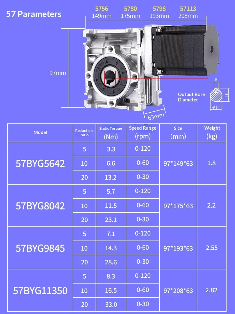 高扭矩蜗轮减速电机 RV30 24V 57 涡轮减速机齿轮箱步进电机带实心轴