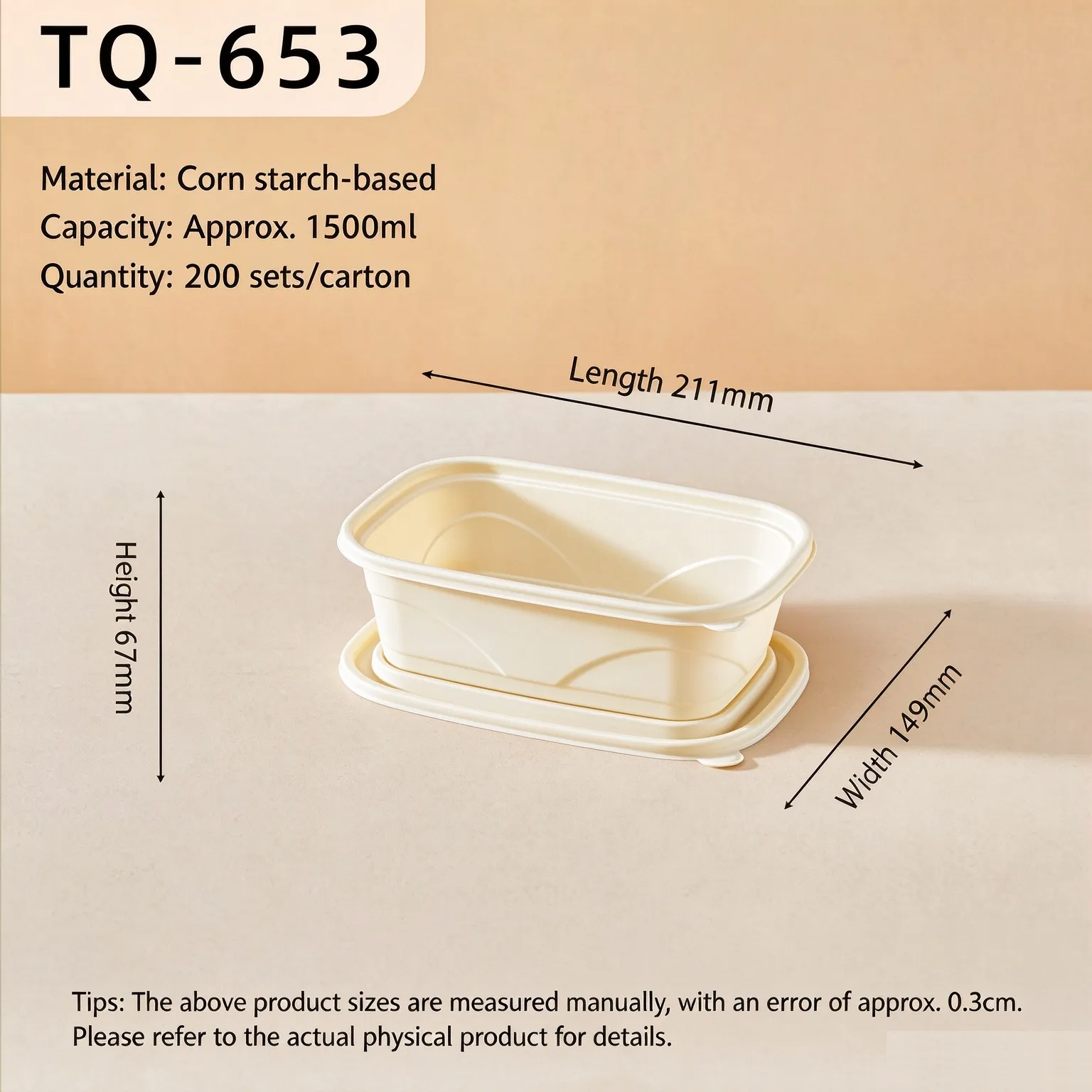 1,500 ml Corn Starch Food Container — TQ-653